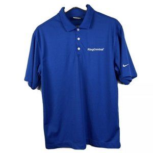 Nike Dri-Fit Mens Medium S/S Golf Polo Shirt Blue Ring Central Logo Stretch